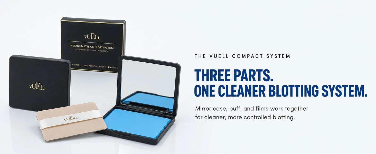 VUELL oil blotting compact compared with loose blotting papers and tissues